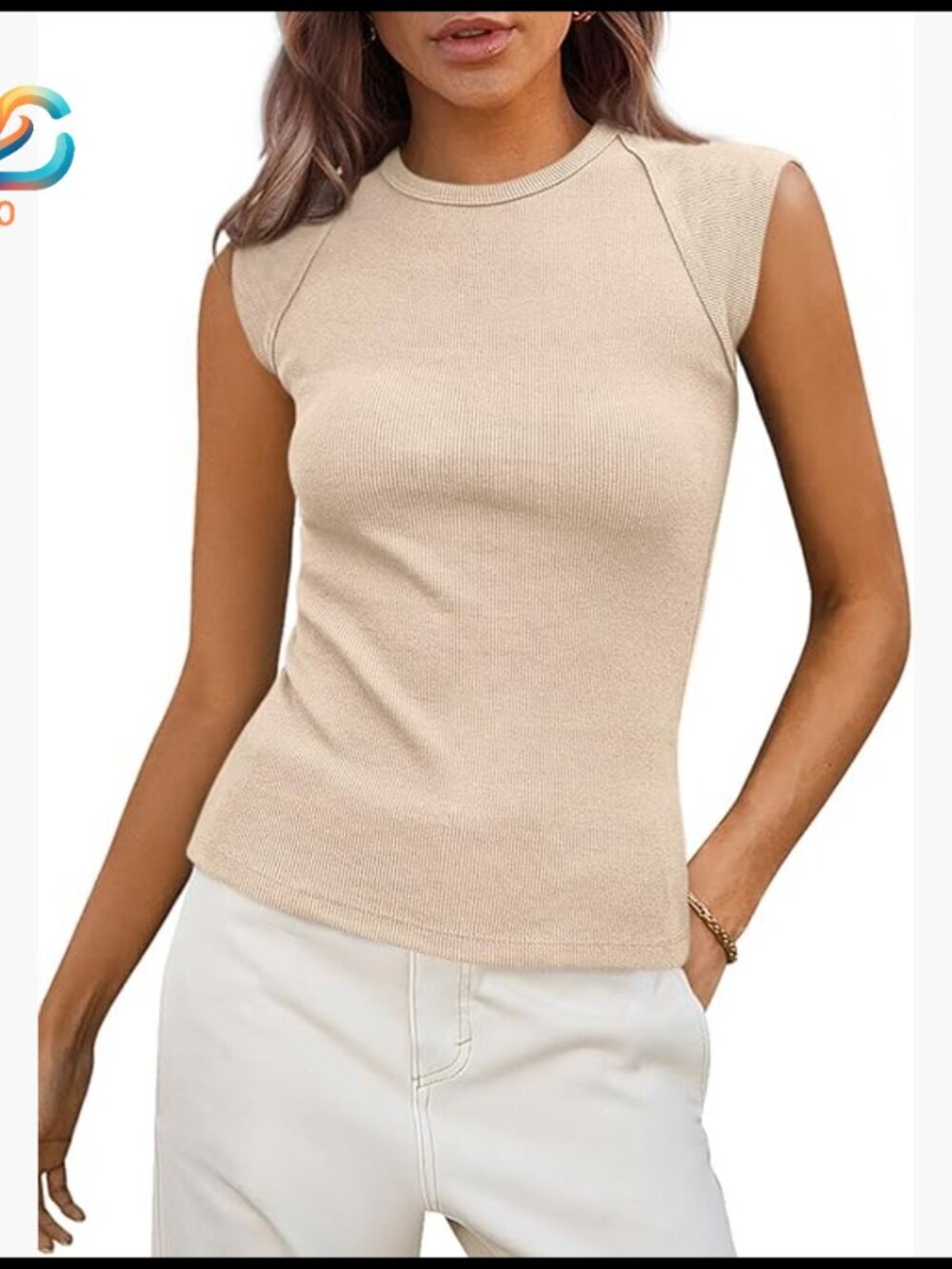 Women's Ribbed Tank Top Cap Sleeve Slim Fitted Knit Basic Tee